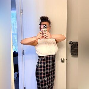 Brooks Brothers Black/White/Red Plaid Dress w/ White Top. Zipper in back.